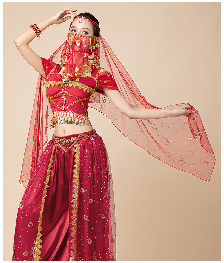 公主舞姬cos服饰古装异域风情舞蹈服装肚皮舞t孔雀蓝上衣裤子二件套m