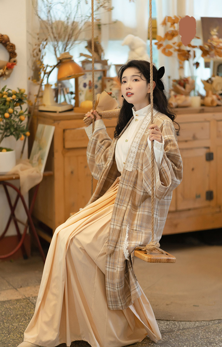 小红书同款改良对襟明制汉服女日常汉元素秋冬款格子裙现代上班通勤
