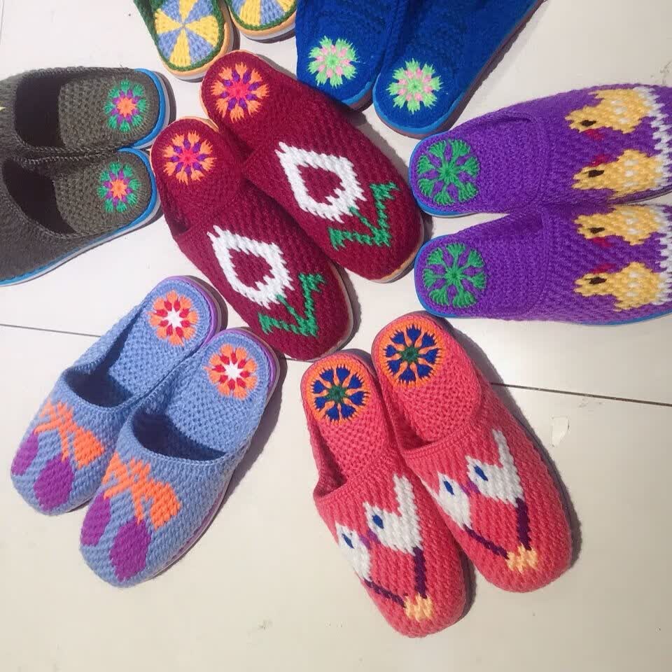 毛线拖鞋手工毛线拖鞋结婚陪嫁拖鞋成品手工编织拖鞋纯手工拖鞋成品a
