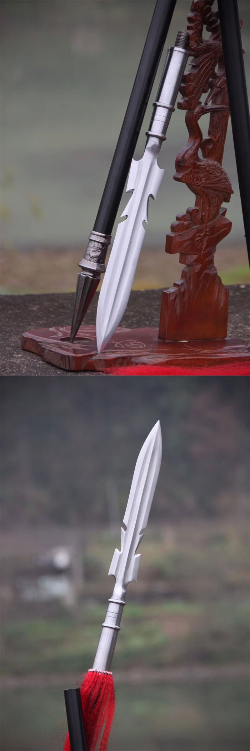 oimg 轻奢高端龙泉市霸王枪花纹钢枪头长矛古代冷赵云枪红缨枪未办公
