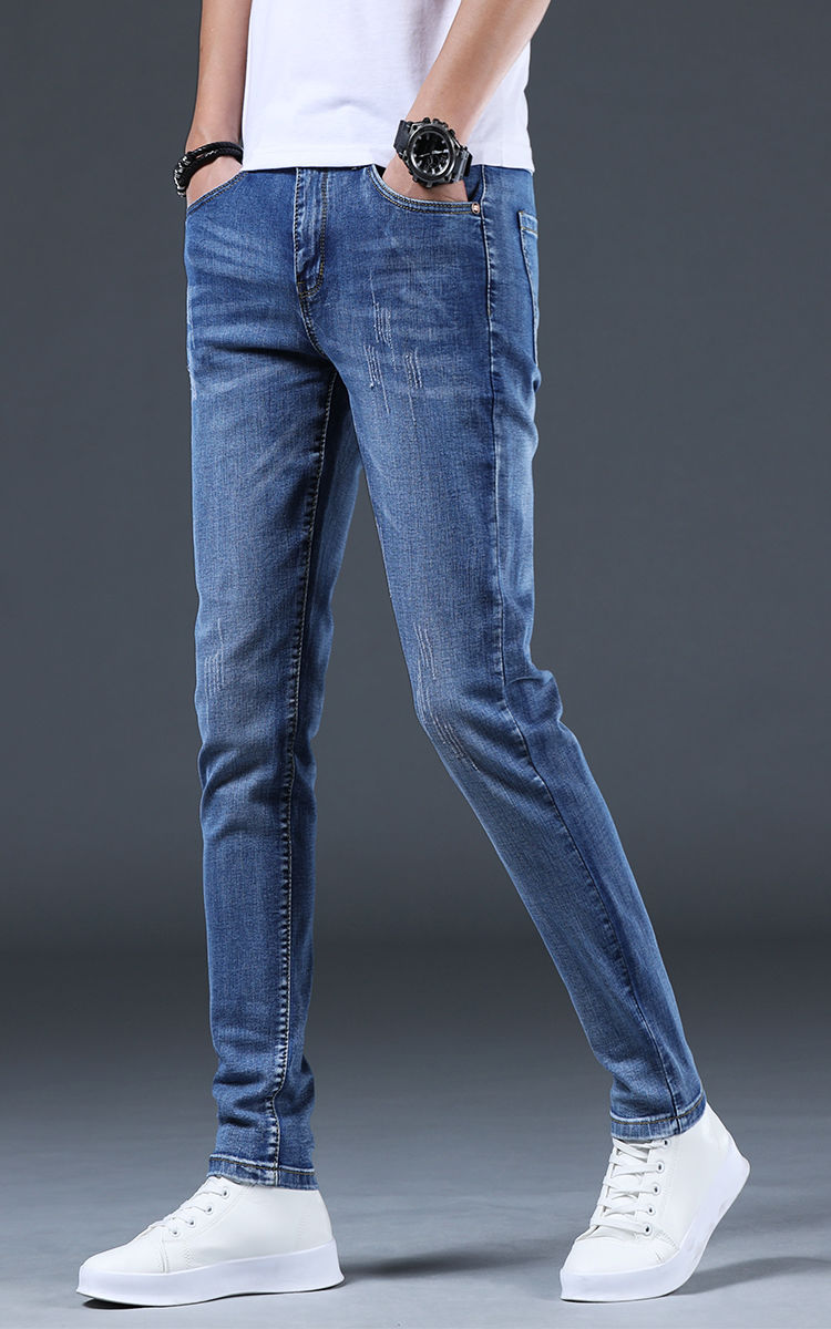 男士弹力修身小脚青年韩版休闲百搭长裤子男潮牌蓝色198927码腰围2尺