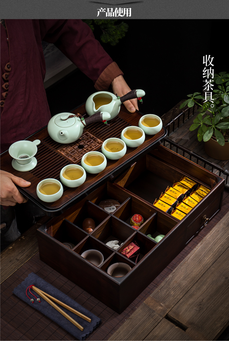 茶盘茶托蓄水陶瓷功夫茶具套装家用办公室泡茶简约干泡茶海收纳台九竹