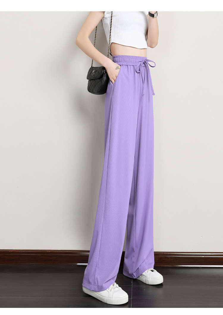 萨蒙路易品牌紫色阔腿裤女夏季2022新款薄款加长高个子冰丝垂感裤休闲