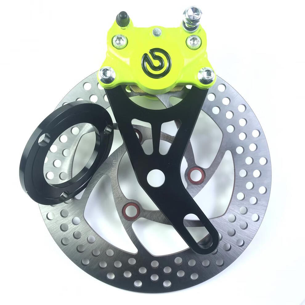 电动摩托车改装后碟刹下泵套装定制布雷博小螃蟹卡钳荧光黄配油管螺丝