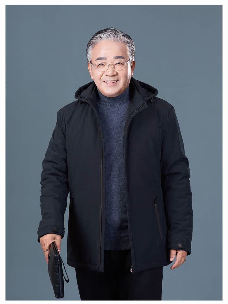外套加厚中老年男装男爸爸老人夹克衫爷爷装秋冬装上衣服麻灰色165s