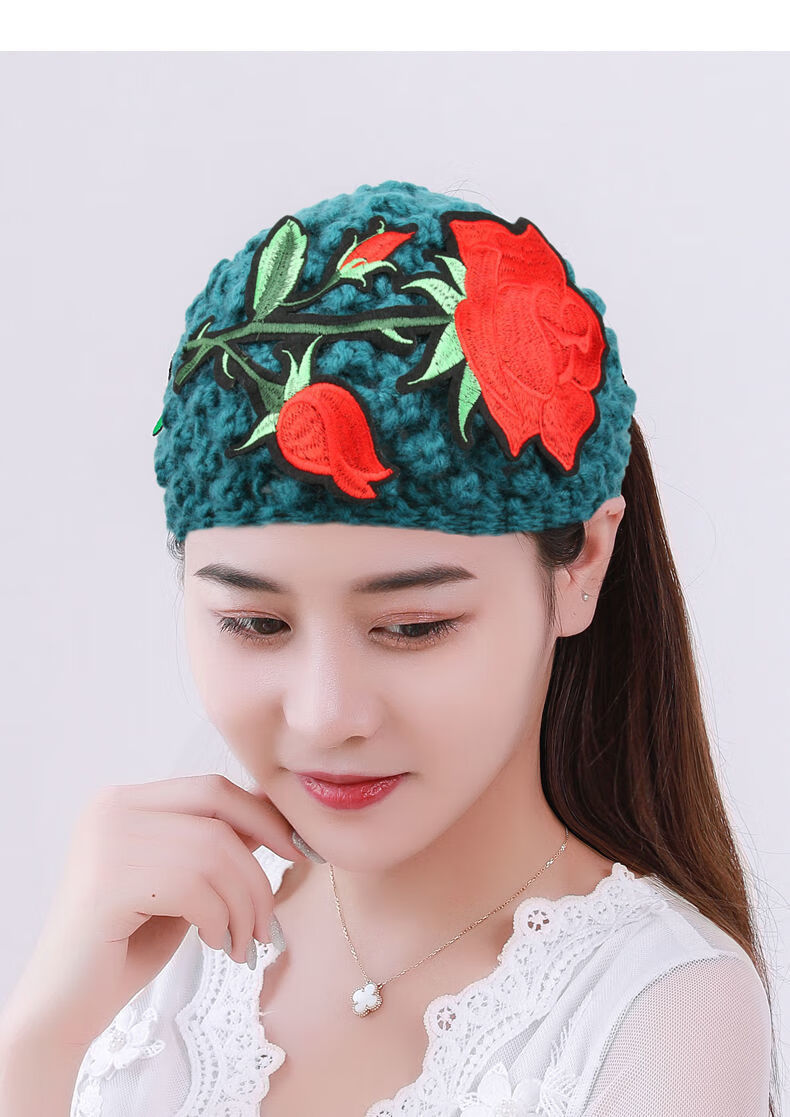 民族风文艺范帽子新民族风针织毛线发带高弹宽边女士发带帽头巾帽防寒