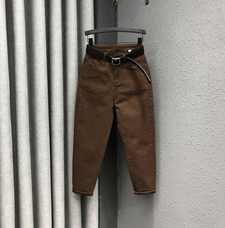 咖啡色牛仔裤女欧货21春秋宽松休闲百搭潮流小脚萝卜老爹咖啡色单款
