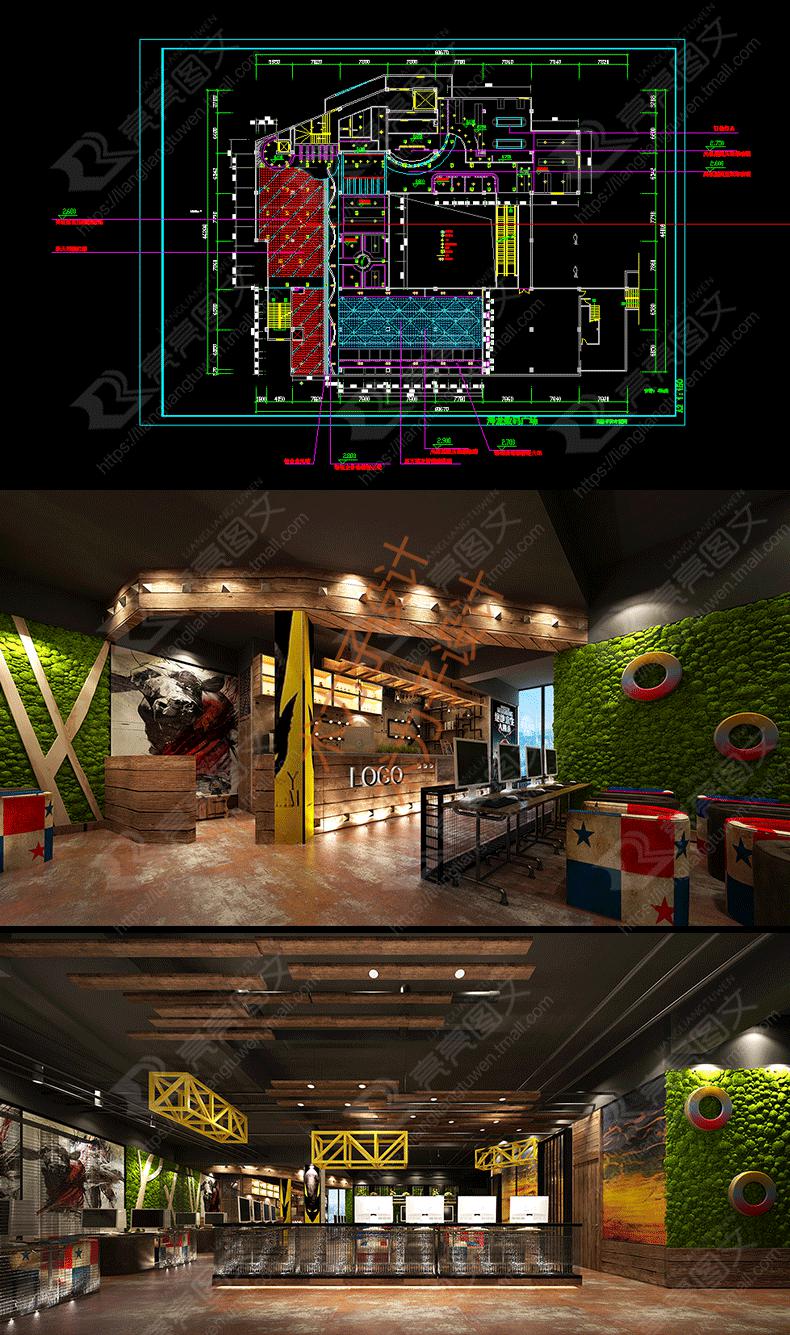网络会所装修图素材库网吧网咖cad施工图纸平面图建筑设计布局图