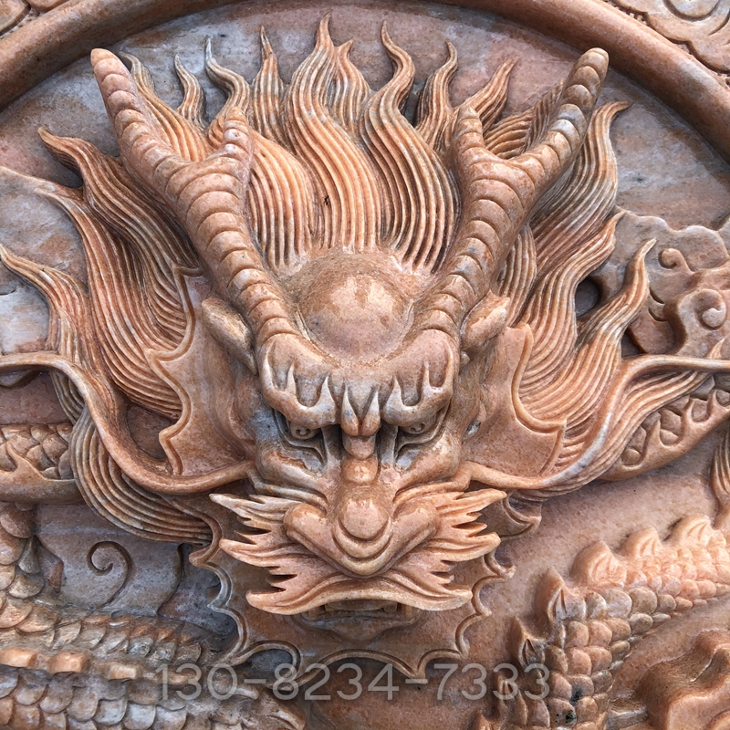 珠筠 石雕龙吐水圆形龙出水口鱼池墙水景龙头浮雕壁画喷水摆件石头