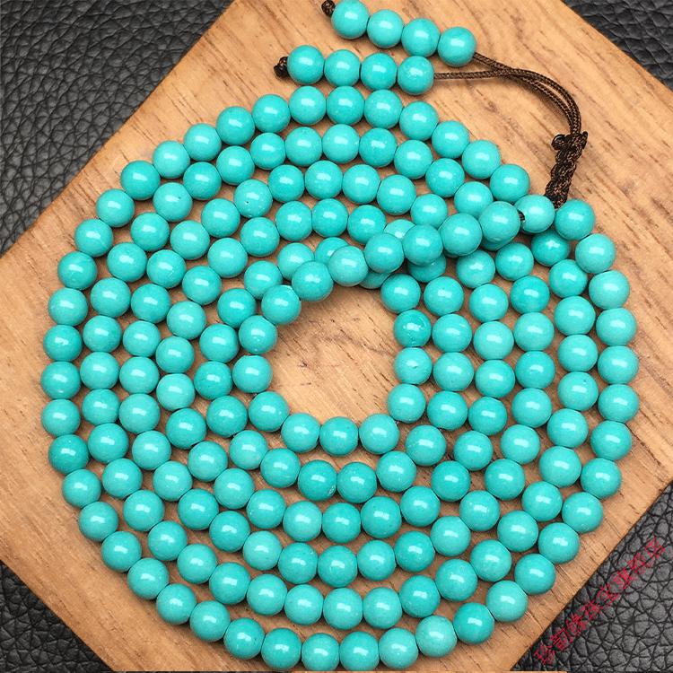 原矿绿松石手串项链手链配珠散珠圆珠小米珠弟子珠108佛珠55mm绿料108