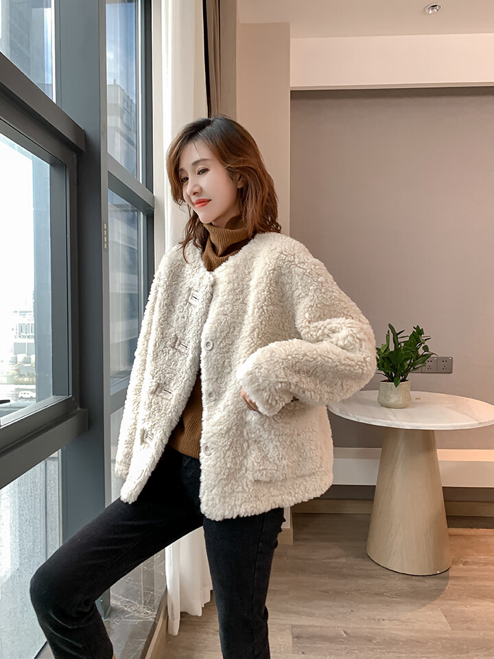 mornymoss品牌羊羔毛绒外套女短款2021冬季新款皮毛一体颗粒绒上衣潮