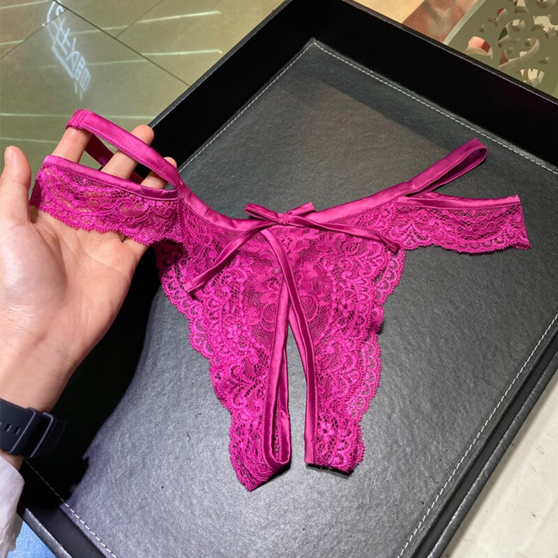 限时秒杀情趣女式内衣裤内裤性感开裆低腰蕾丝诱惑黑色玫红色丁字裤女