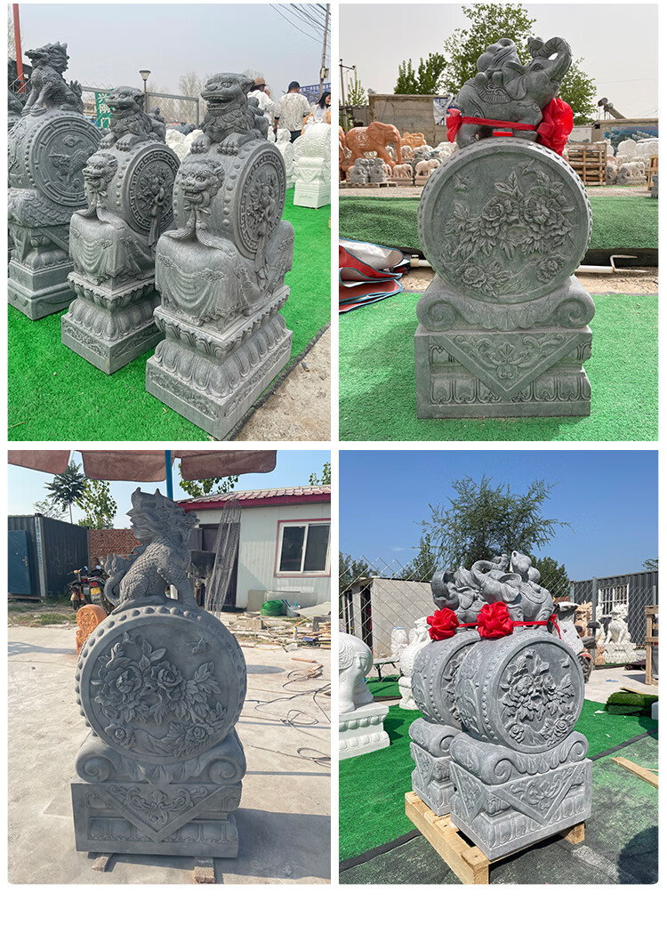 lism 石雕门墩晚霞红抱鼓石汉白玉圆鼓青石石鼓门口摆件 汉白玉高1.