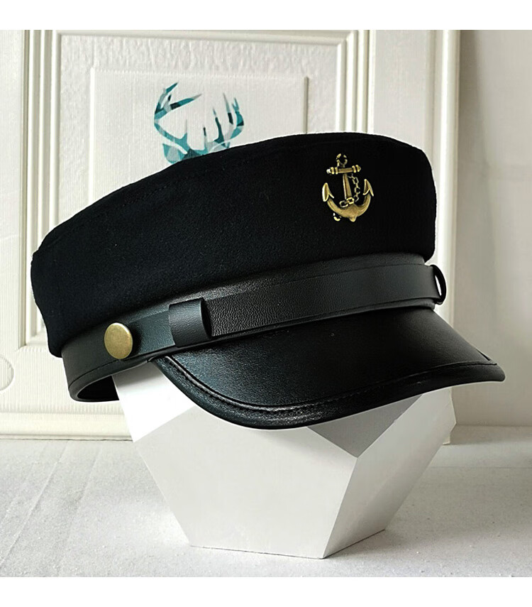 卢卡利船长帽毛呢海军帽男女秋冬英伦复古船长帽休闲贝雷帽鸭舌帽子