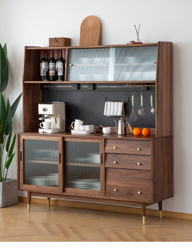 贝欧娜 全实木餐边柜 北欧樱桃木储物柜实木酒柜黑胡桃木餐边柜网红家