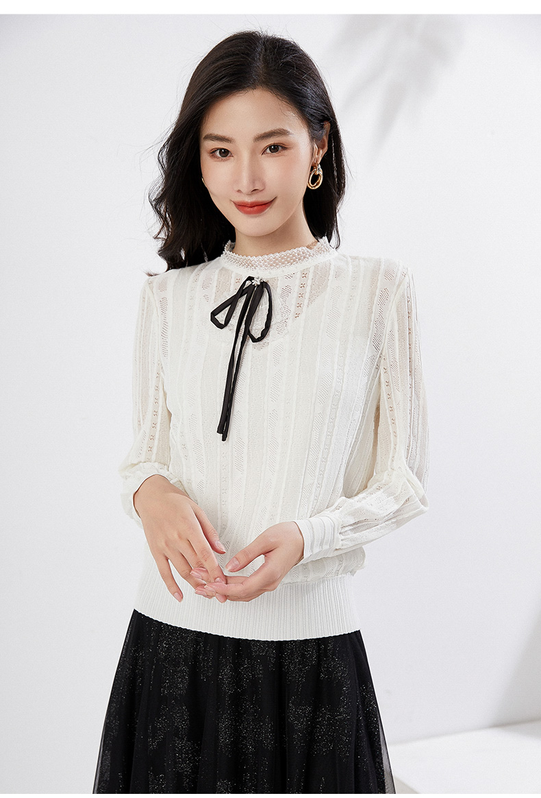 乔万尼长袖衬衫气质优雅2021秋新款打底衫蝴蝶系带减龄ei3m267001霜