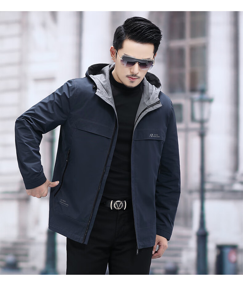 花花公子品质男装 爸爸春装外套中年男装夹克连帽休闲衣40岁50男士