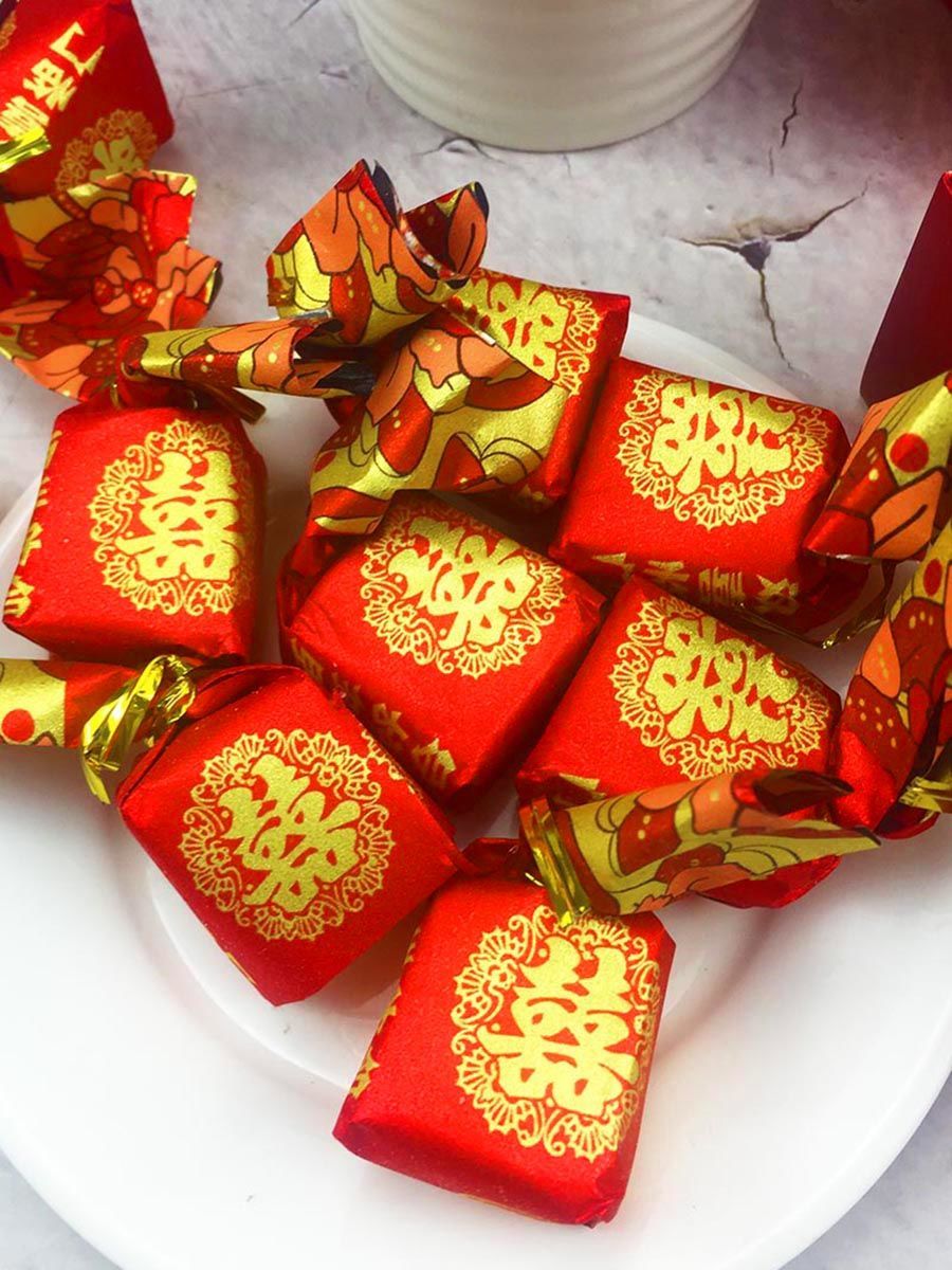 双喜结婚糖果喜糖高端软糖大颗粒批发硬糖休闲零食玫红双喜款软糖5斤