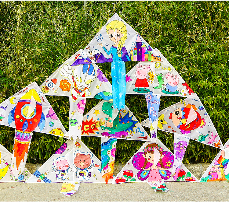 2022新款空白涂鸦风筝diy材料包微风易飞自制飞机儿童手工手绘蝴蝶