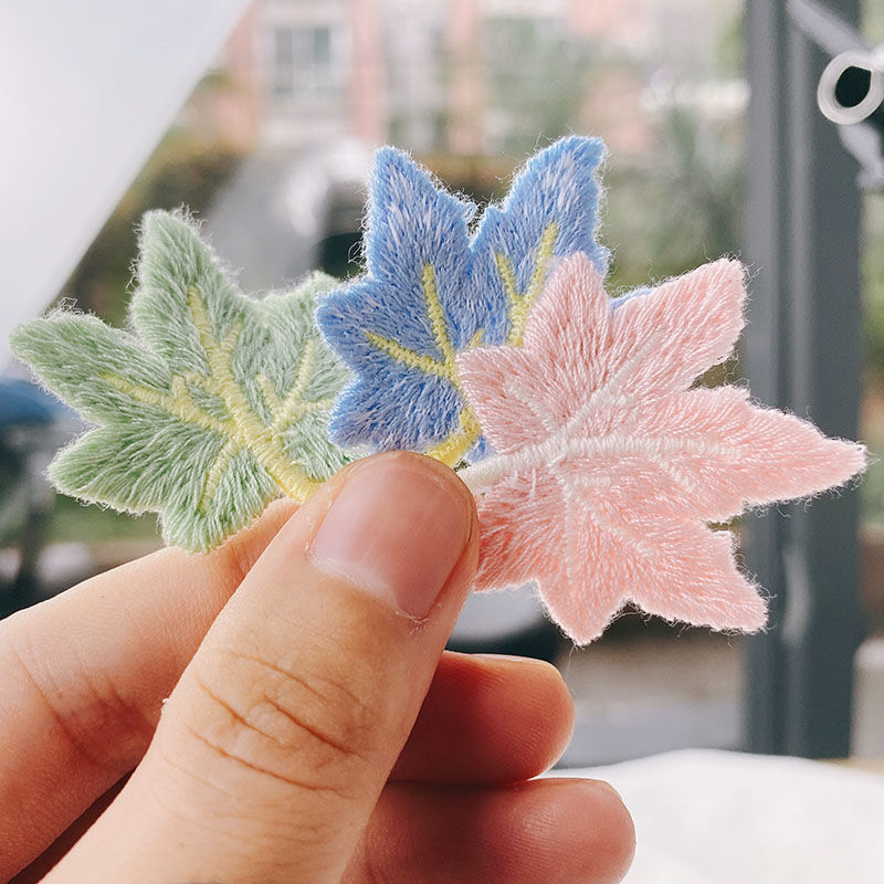 蜜丝刘新品毛衣贴花彩色棉线枫叶树叶补贴衣服外套裤子贴花图案破洞