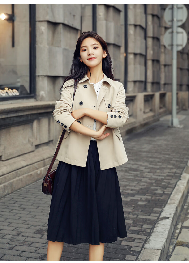 牵黛短款风衣女小个子短装外套2022韩版春秋季新款欧洲站时尚薄款小