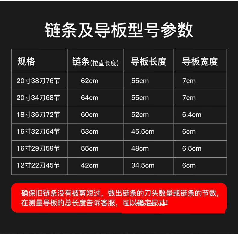 汽油锯链条20寸18寸电锯链子16寸原装通用12合金伐木 16寸64节32进口