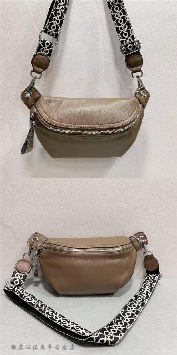 轻奢高档真皮女包新款时尚简约大容量多功能腰包胸包女士牛皮黑色9108