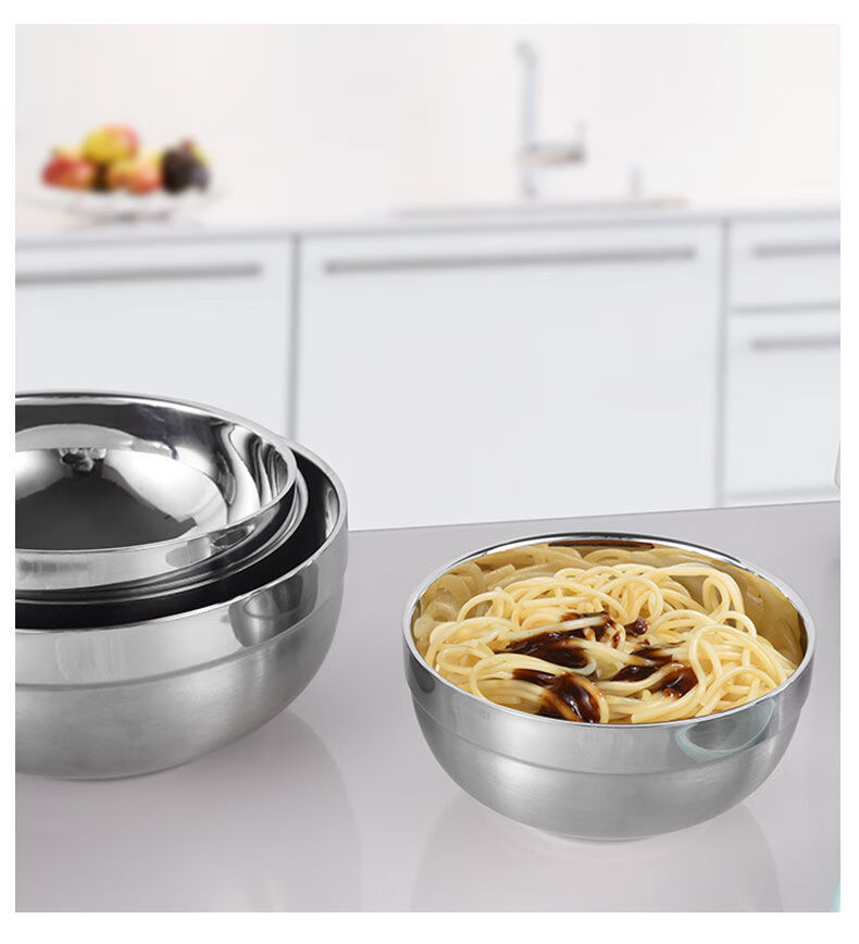 不锈钢碗304双层隔热防烫泡面碗家用儿童学生成人米饭碗食堂汤碗5个装