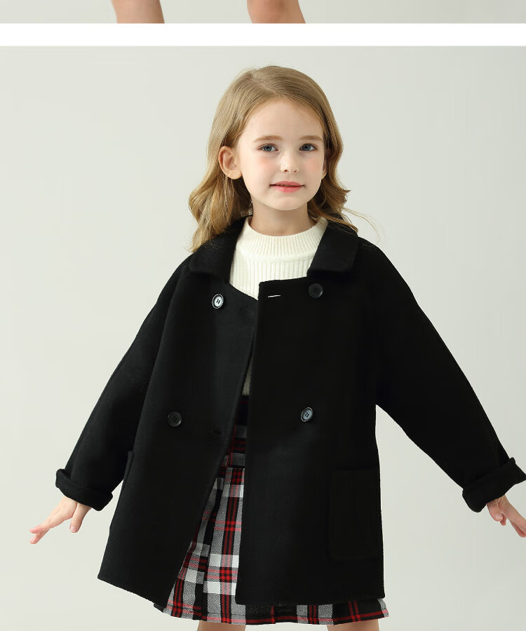 儿童双面羊绒外套2022秋冬宝宝亲子大童羊毛呢加厚男女童呢子大衣米