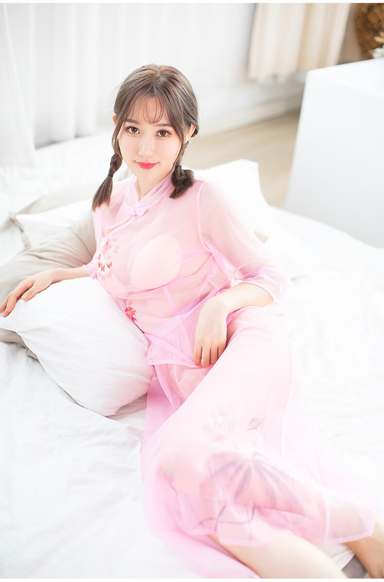 睿虎内衣菠萝蜜复古旗袍式民国风性感睡衣女三件套透明情趣睡裙薄款