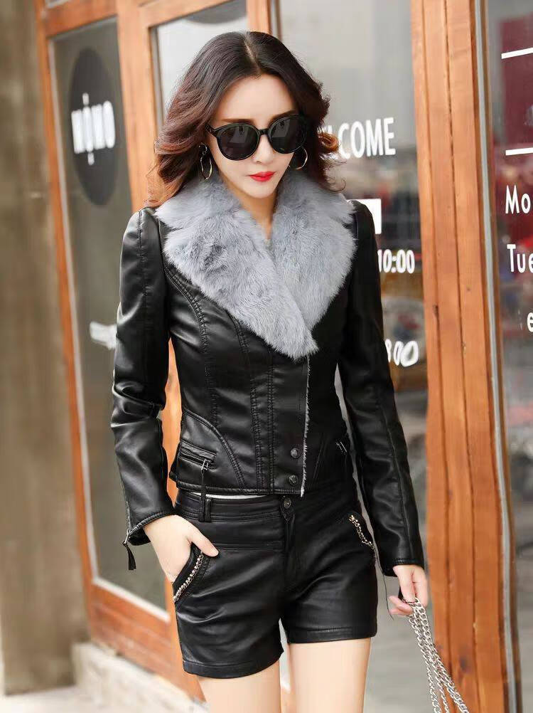 恒源祥气质皮衣2021加绒领洋气加厚显瘦高档装秋冬皮夹克女士女生时尚