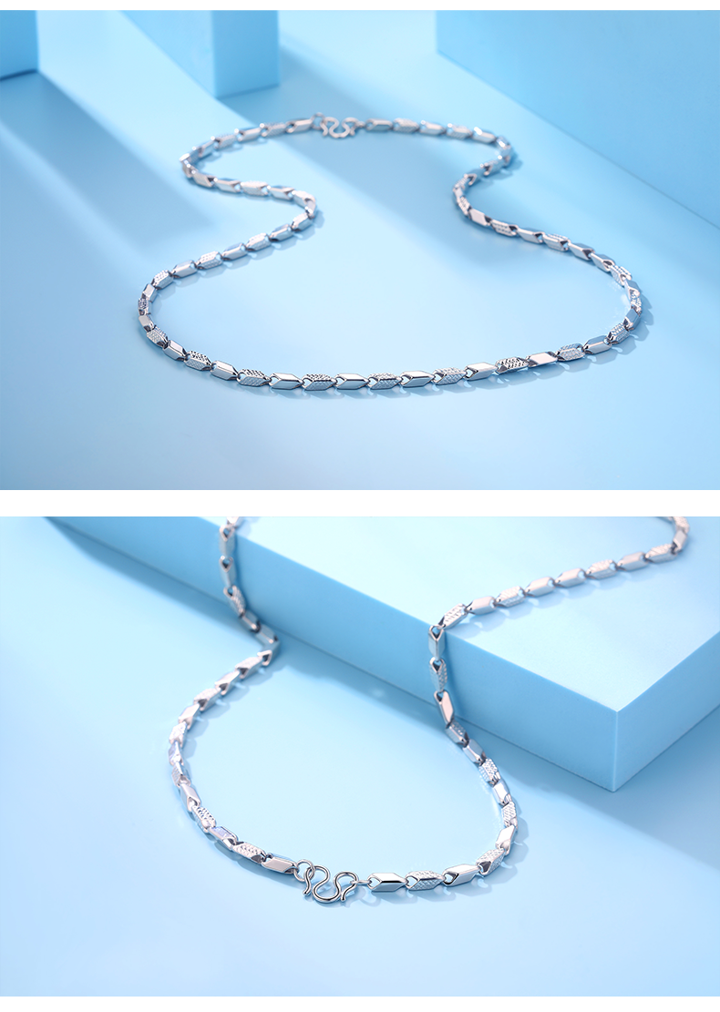 福喜顺 铂金项链男 pt950小鱼骨链女时尚大气白金素链粗链 14.