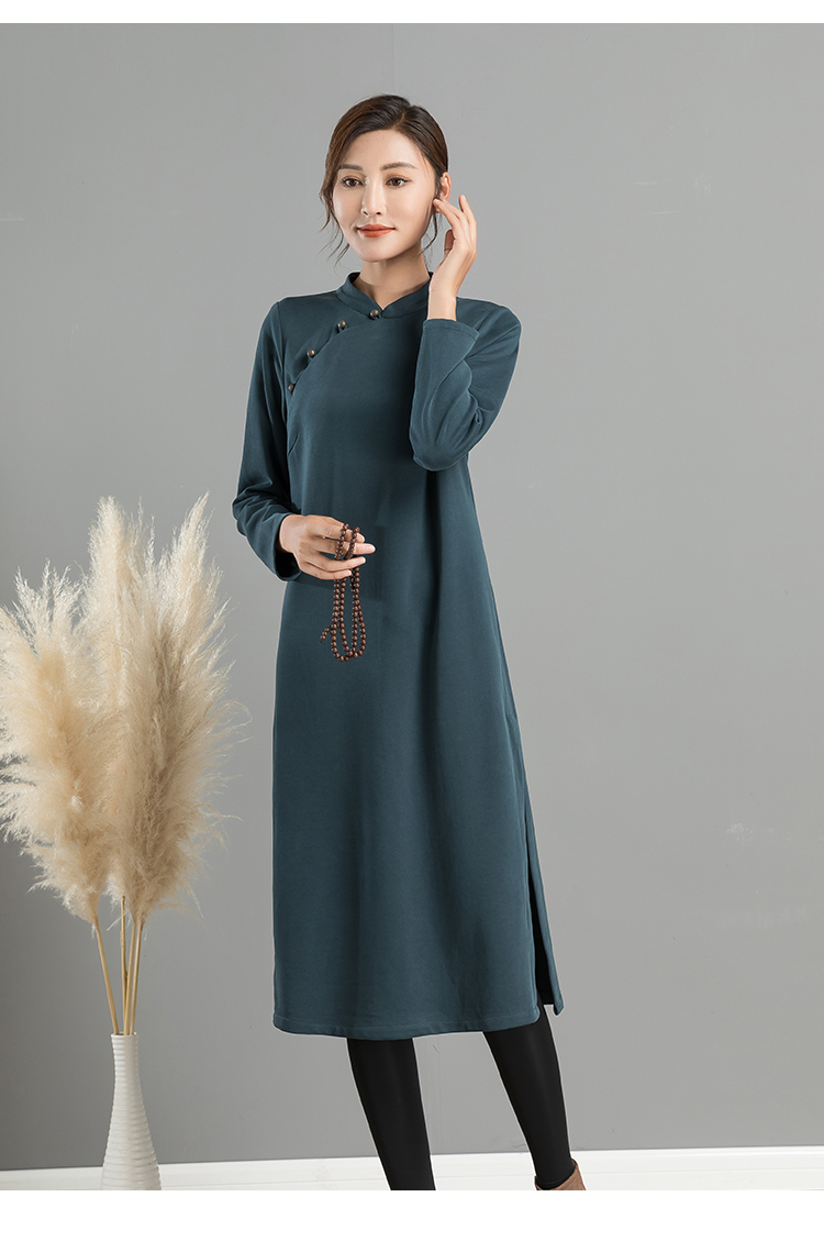 中国风茶道服女茶服秋冬2021打底针织内搭佛系禅意茶艺师服装旗袍黛