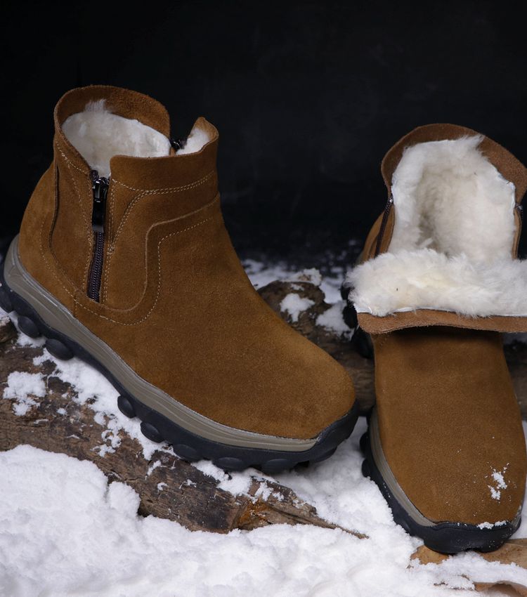东北大棉鞋男雪地靴皮毛一体冬季保暖加绒加厚防水男士户外棉鞋咖啡色