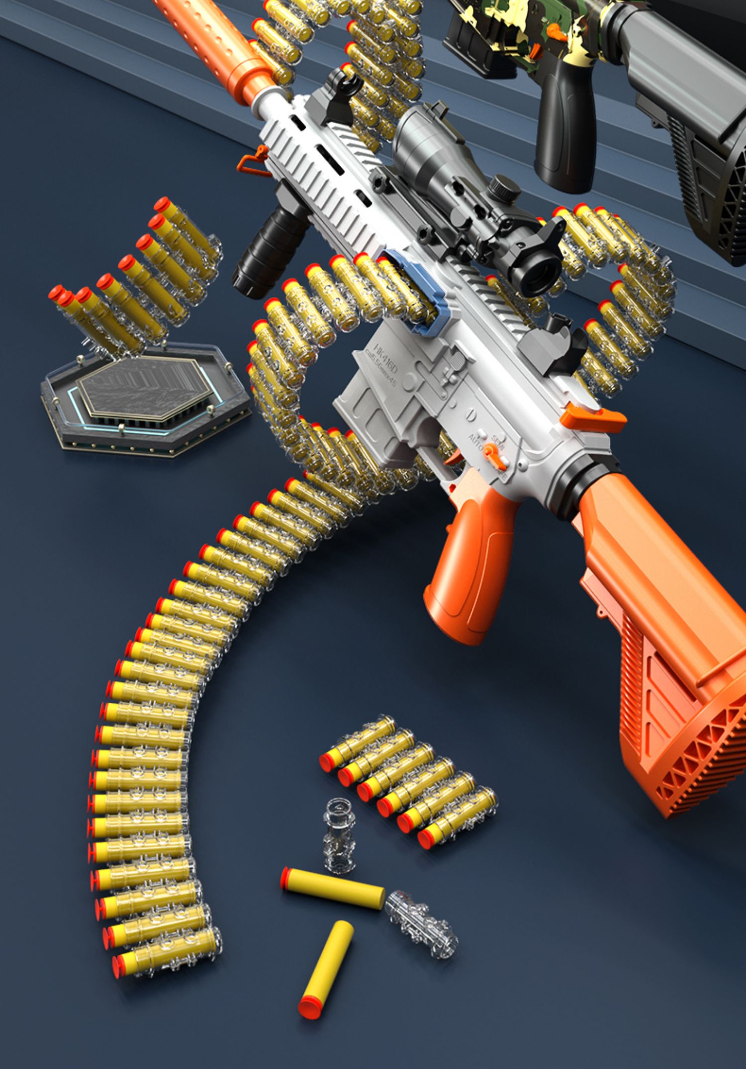 突击冲锋枪手动款弹链m416迷彩豪华全装备升级版48软弹24弹壳配置如图