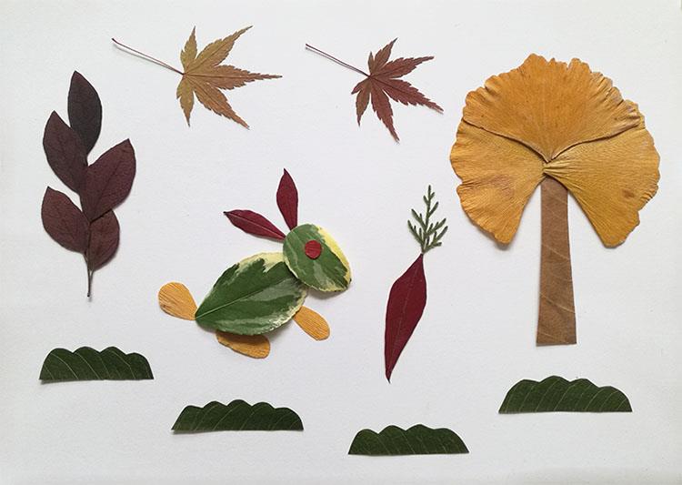 树叶子手工制作图片 树叶粘贴画diy手工材料包幼儿园秋天真树叶贴画