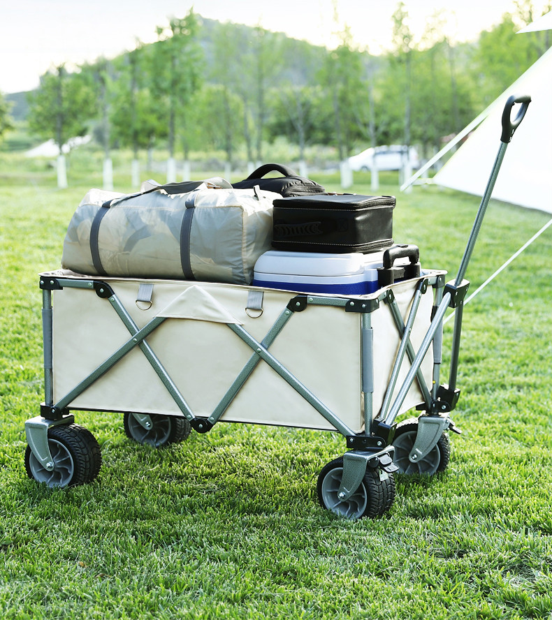 露营聚拢折叠多功能拖车野餐手拉车防晒遮阳顶棚营地车米色车用天幕双
