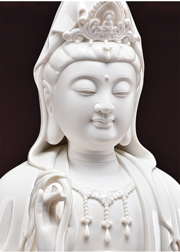 坐莲观音菩萨佛像观音像陶瓷摆件供奉家用观世音菩萨观音娘娘菩萨12寸