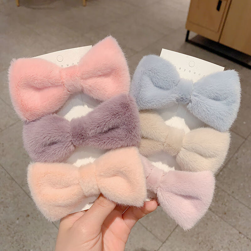 仙女毛绒蝴蝶结发夹韩国少女后脑勺发卡夹子头饰发饰闺蜜装蓝灰浅紫