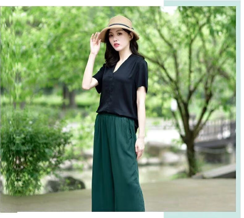 棉麻新款阔腿裤女高腰七分裤显瘦休闲裤女亚麻宽松裤子女 墨绿色 m 90