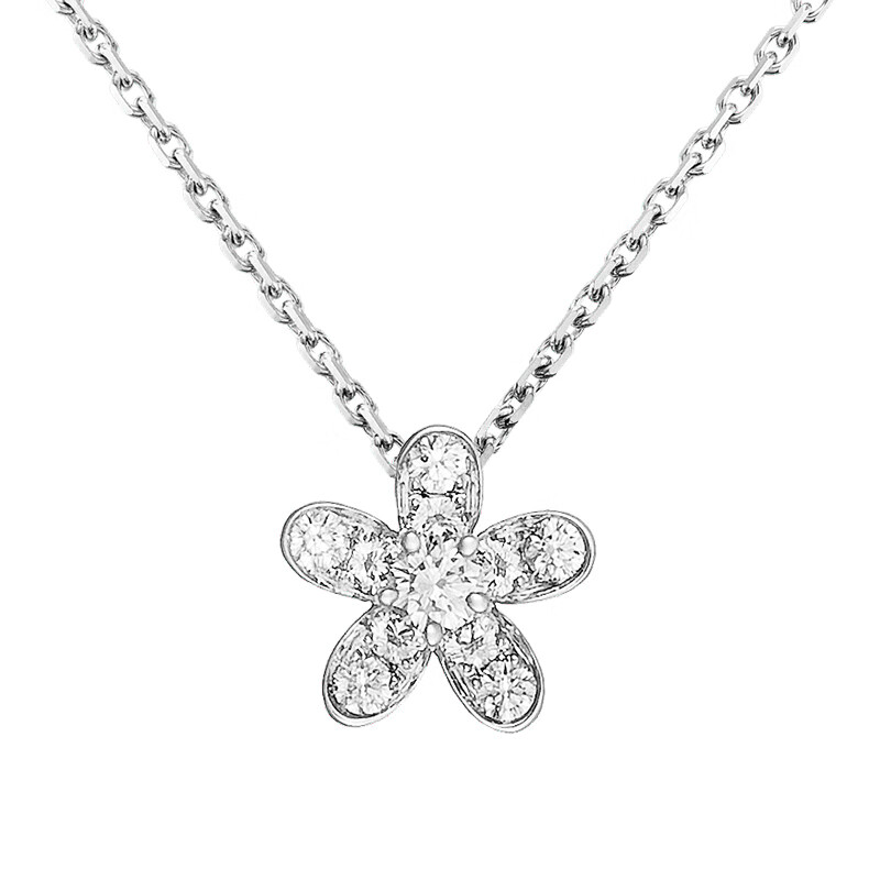 arpels/梵克雅宝 经典socrate系列 18k金白金镶嵌钻石五瓣花朵吊坠vcc