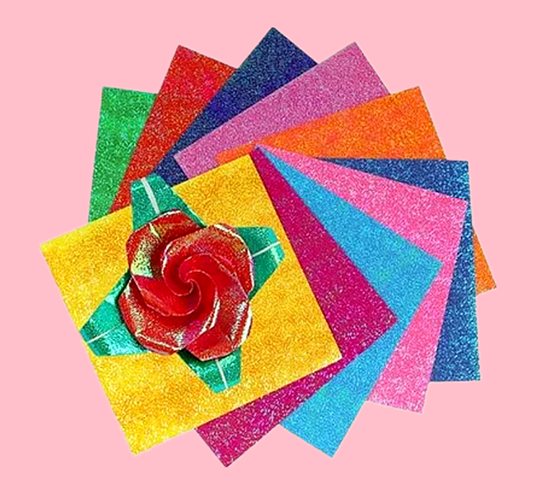 闪亮彩色珠光纸电光纸镭射纸正方形儿童手工折纸千纸鹤玫瑰花彩纸珠光