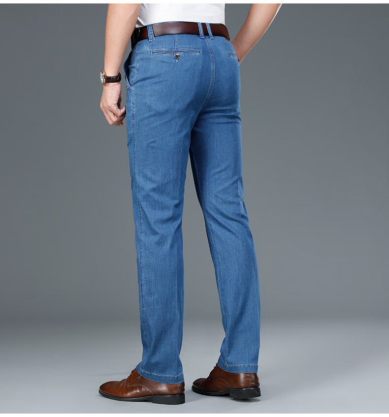 威鹏专柜新品中老男士春夏薄款牛仔裤高腰深裆中爸爸装直筒商务斜口袋
