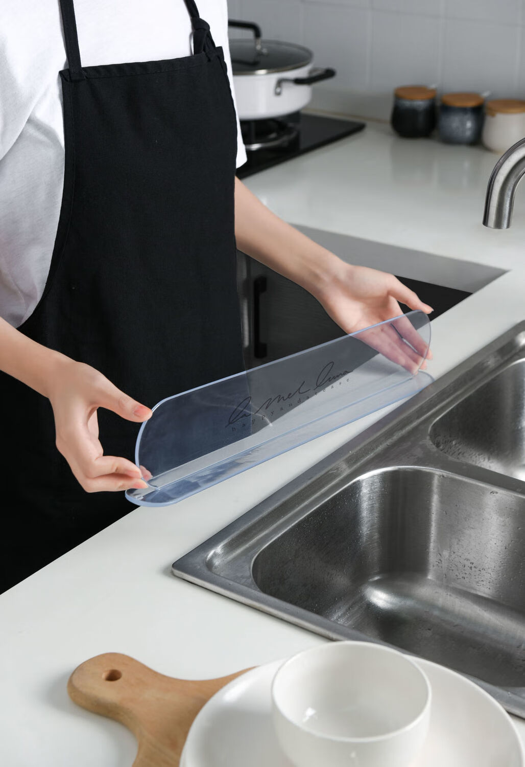 厨房挡水神器水槽挡水板家用水池台面防溅水隔水透明挡板阻水现代款