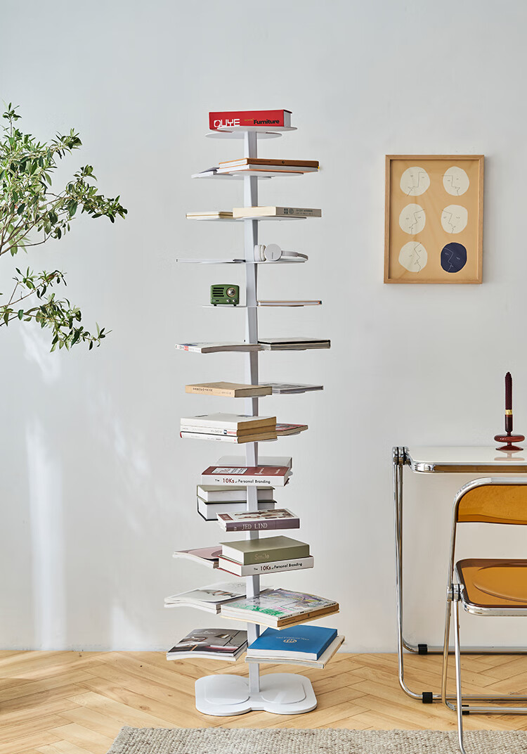 个性旋转书架意大利简约个性轻奢dna螺旋置物架客厅落地旋转创意隐形