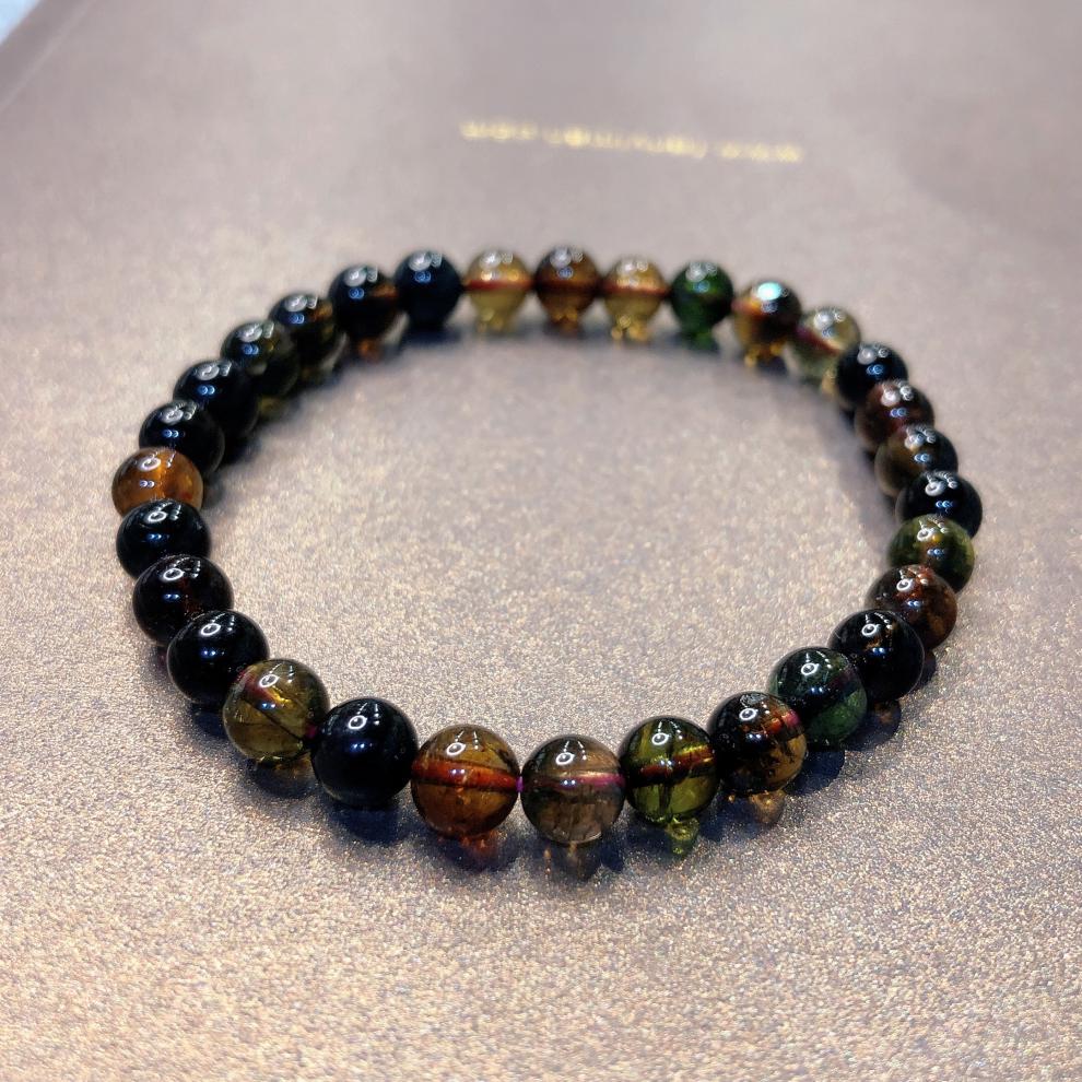 宝札碧玺老矿料黑美人黑玫瑰碧玺暗碧手链6.