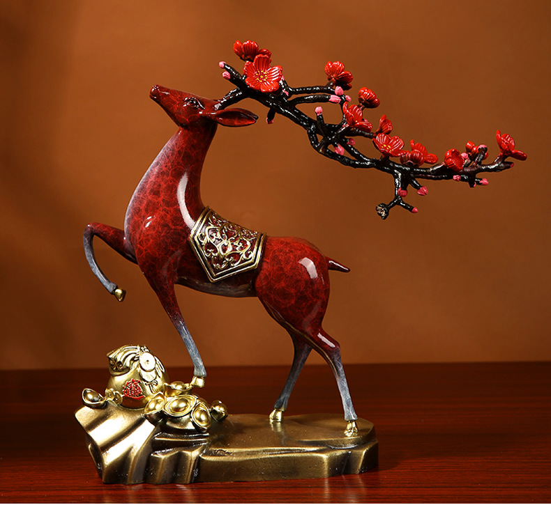 domir一鹿有财梅花鹿全铜摆件发财鹿麋鹿家居客厅办公桌公司开业礼品