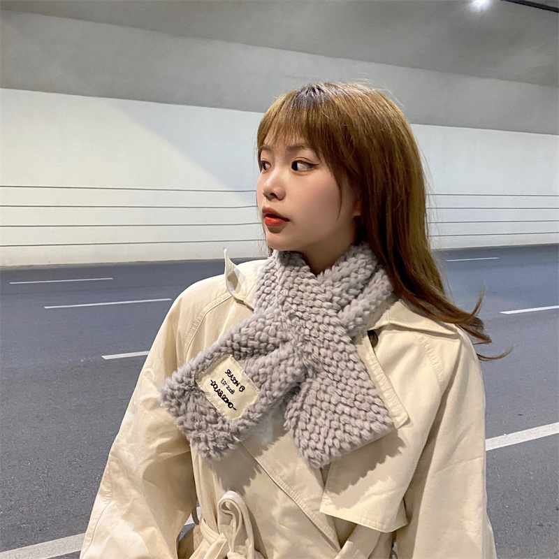 女生珊瑚绒围巾冬季百搭韩版时尚学生加厚保暖潮可爱少女围脖咖啡色