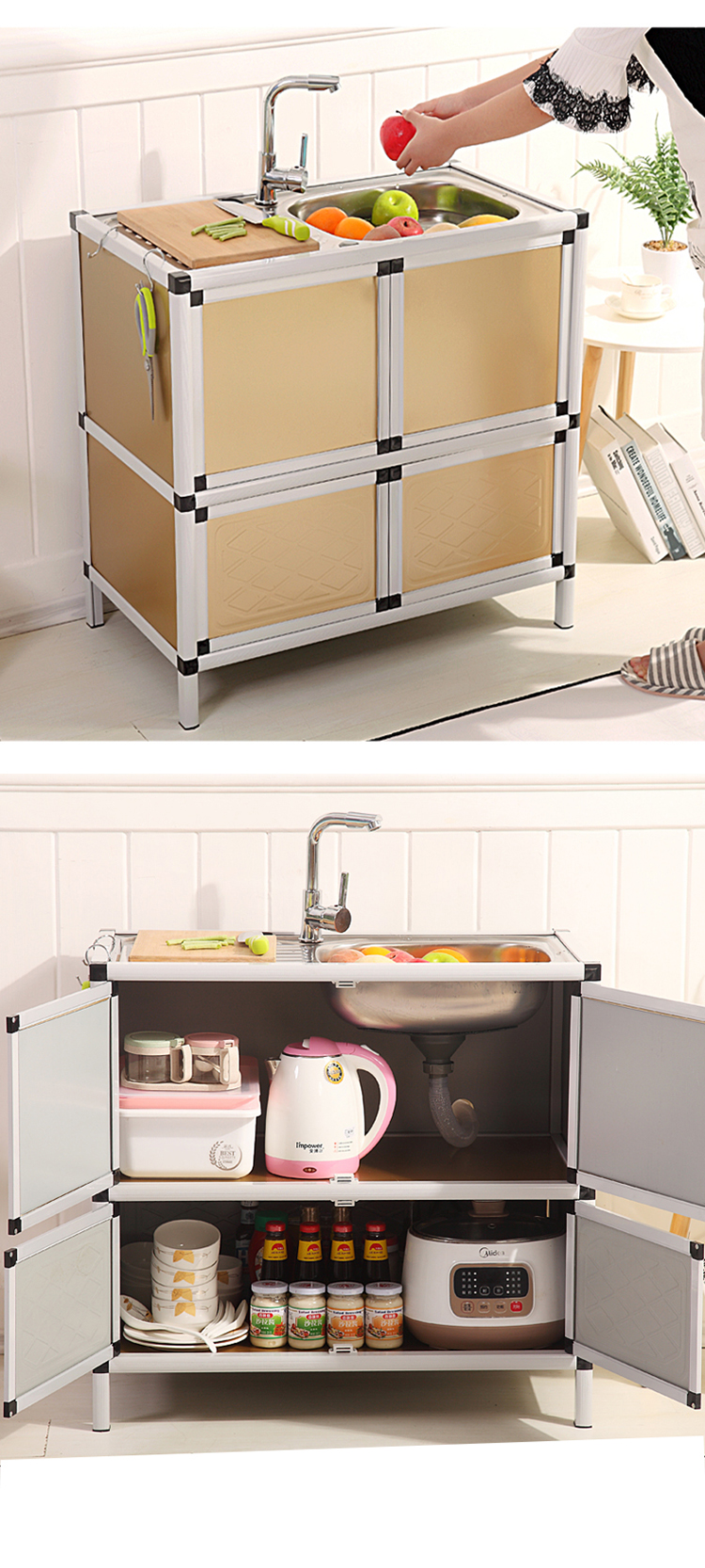 2022新款洗菜盆柜组合不锈钢厨房洗菜盆洗碗盆柜子带支架储物一体柜