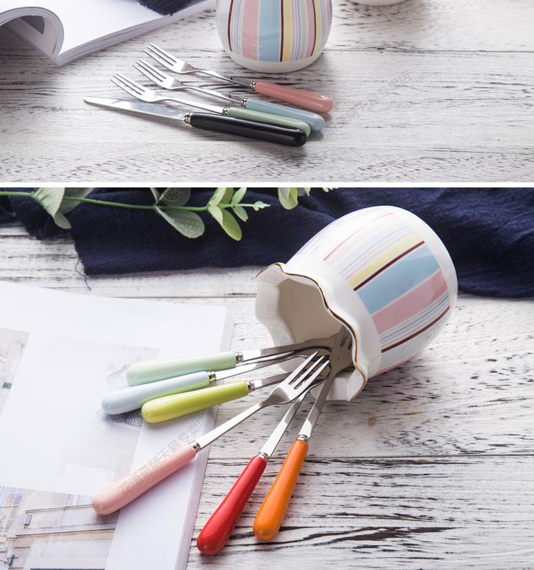 水果叉叉子水果创意色彩可爱水果叉陶瓷不锈钢小叉子点心叉甜品叉水果